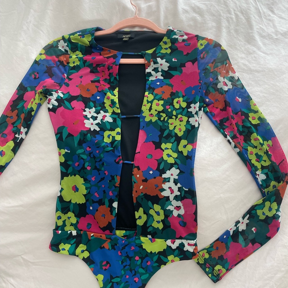 Floral bodysuit with sheer arms